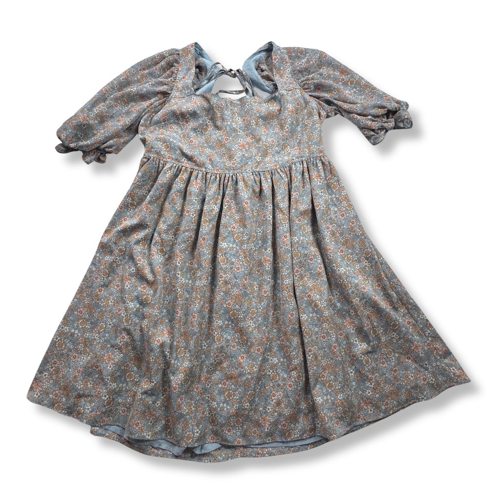 NWT Altar'd State Floral Mini Dress Puff Sleeve Tie Back Boho Women Blue Large